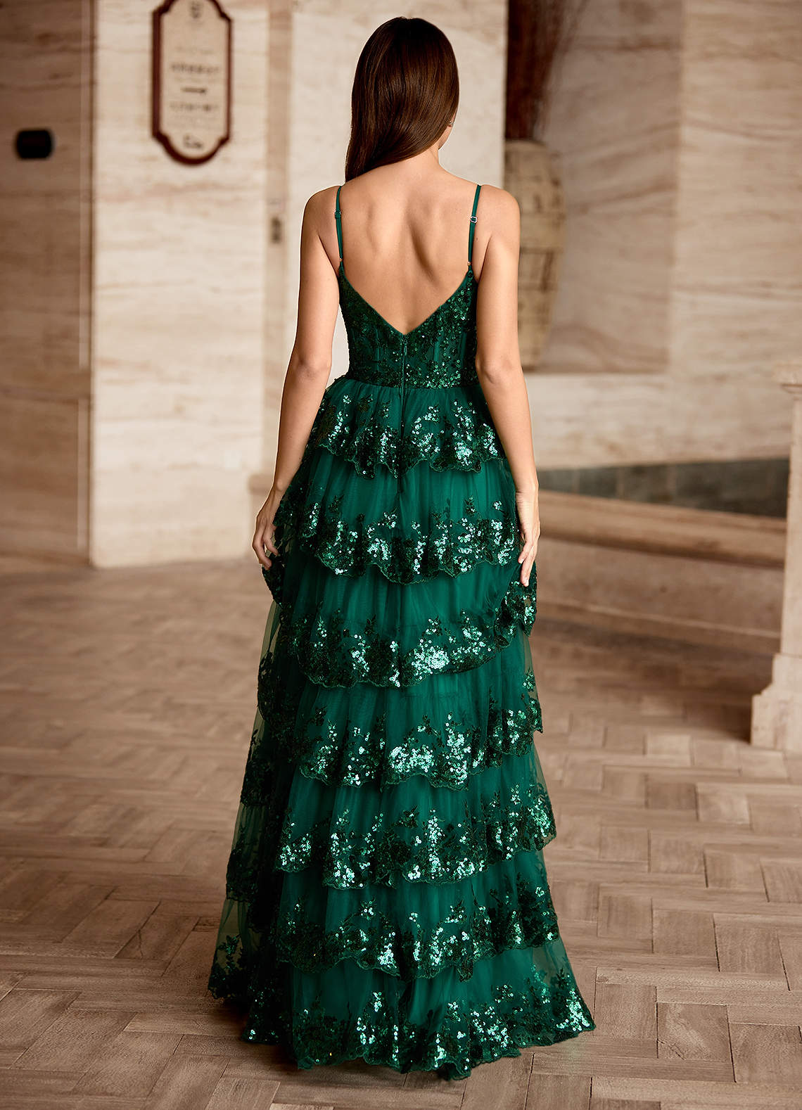 Tindra Green Sequins Ruffles Prom Dress  Dress