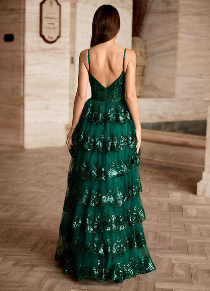 Tindra Green Sequins Ruffles Prom Dress  Dress