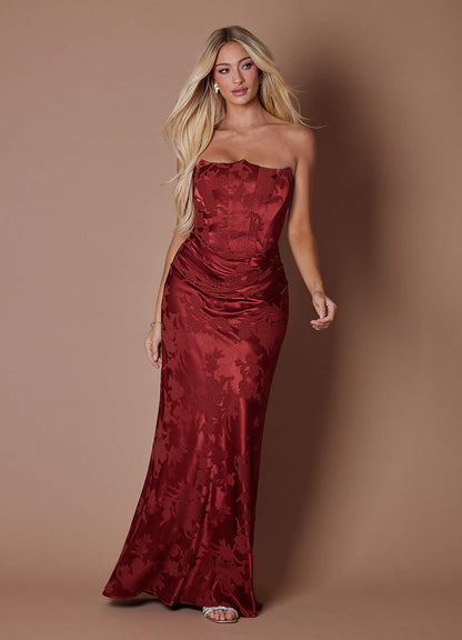 Kelsey Mahogany Red Maxi Dress