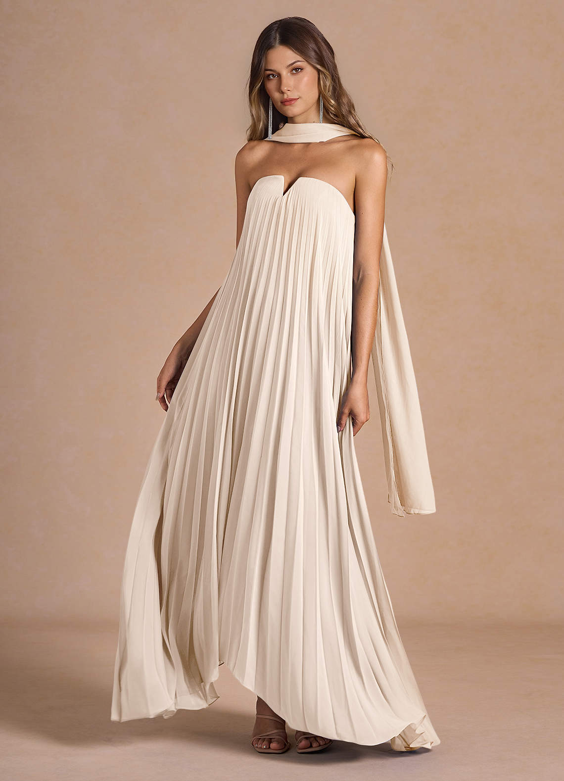 Nahla Cream Allover Pleated Maxi Dress  Dress