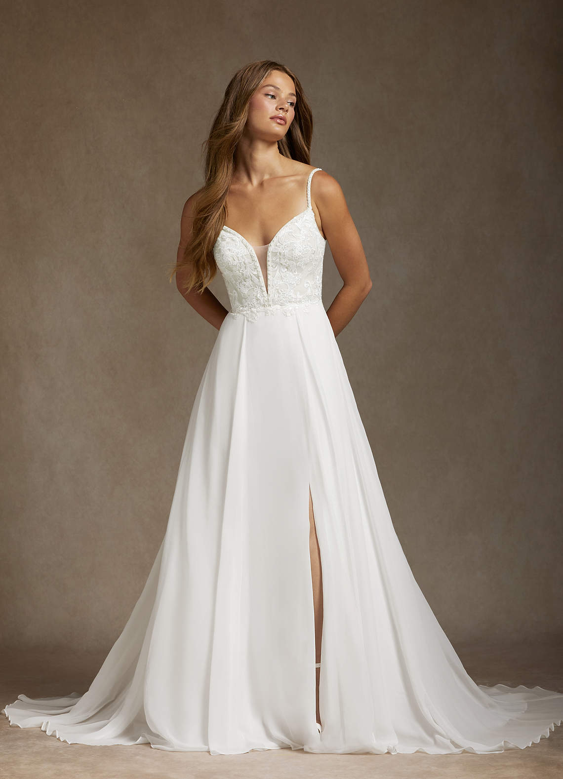 Diamond White A-Line Sequins Chiffon Dress