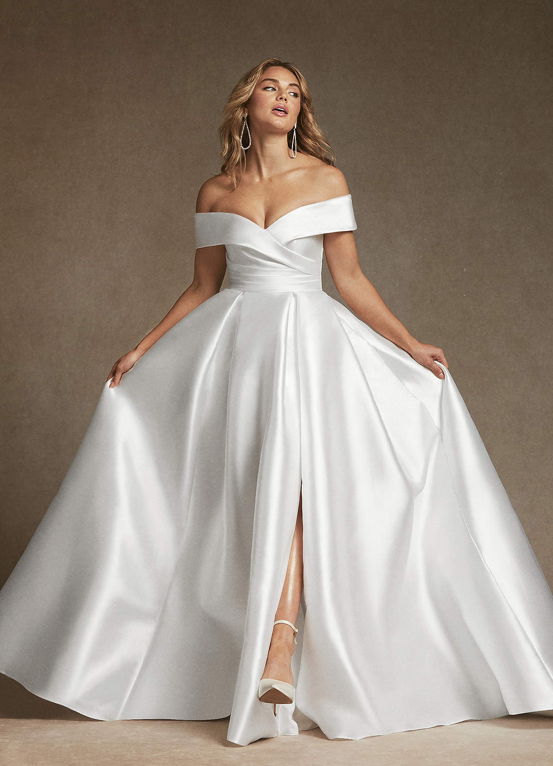 Diamond White A-Line Off the Shoulder Mikado Dress