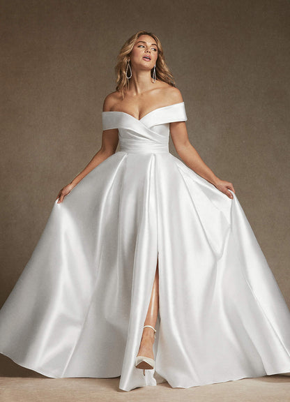 Diamond White A-Line Off the Shoulder Mikado Dress