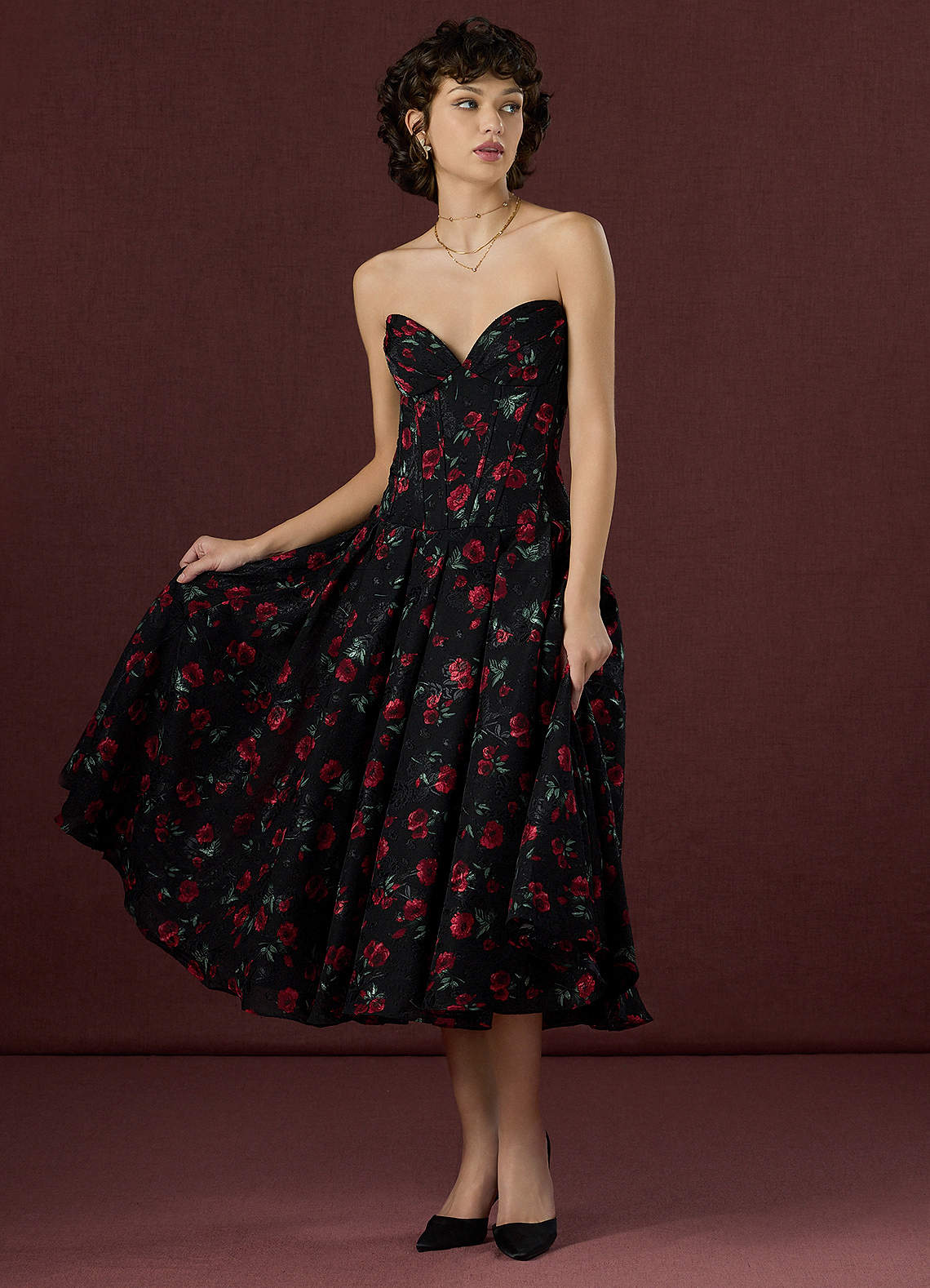 Charisse Black Red Midi Dress