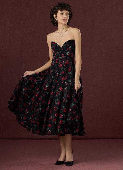 Charisse Black Red Midi Dress