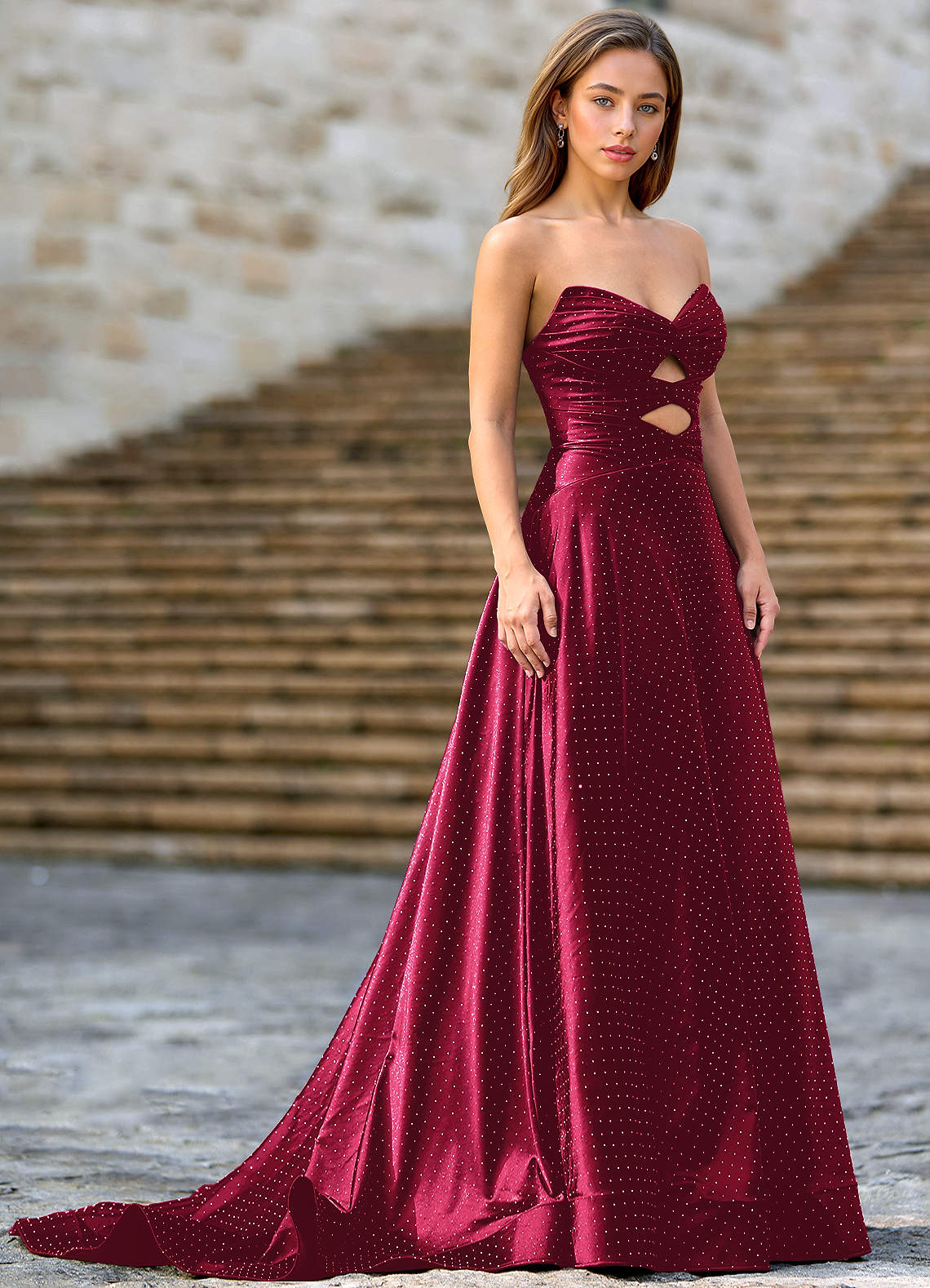 Ione Burgundy A-Line Prom Dress