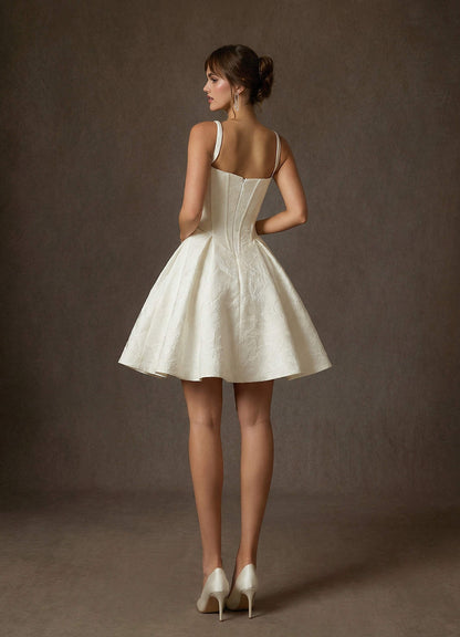 Antique White A-Line with Pockets Floral Jacquard Dress