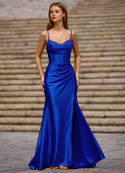 Glow Blue Silk-Like Satin Prom Dress