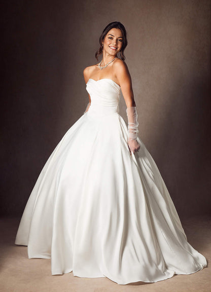 Diamond White A-Line Strapless Stretch Satin Dress