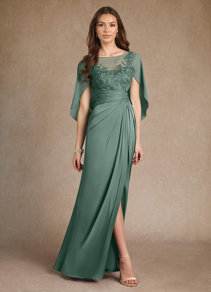 Eucalyptus A-Line Lace Stretch Satin Dress