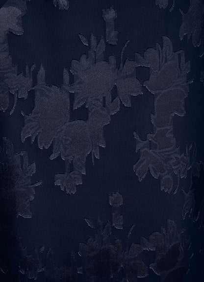 Dark Navy Sheath Pleated Floral Jacquard Dress