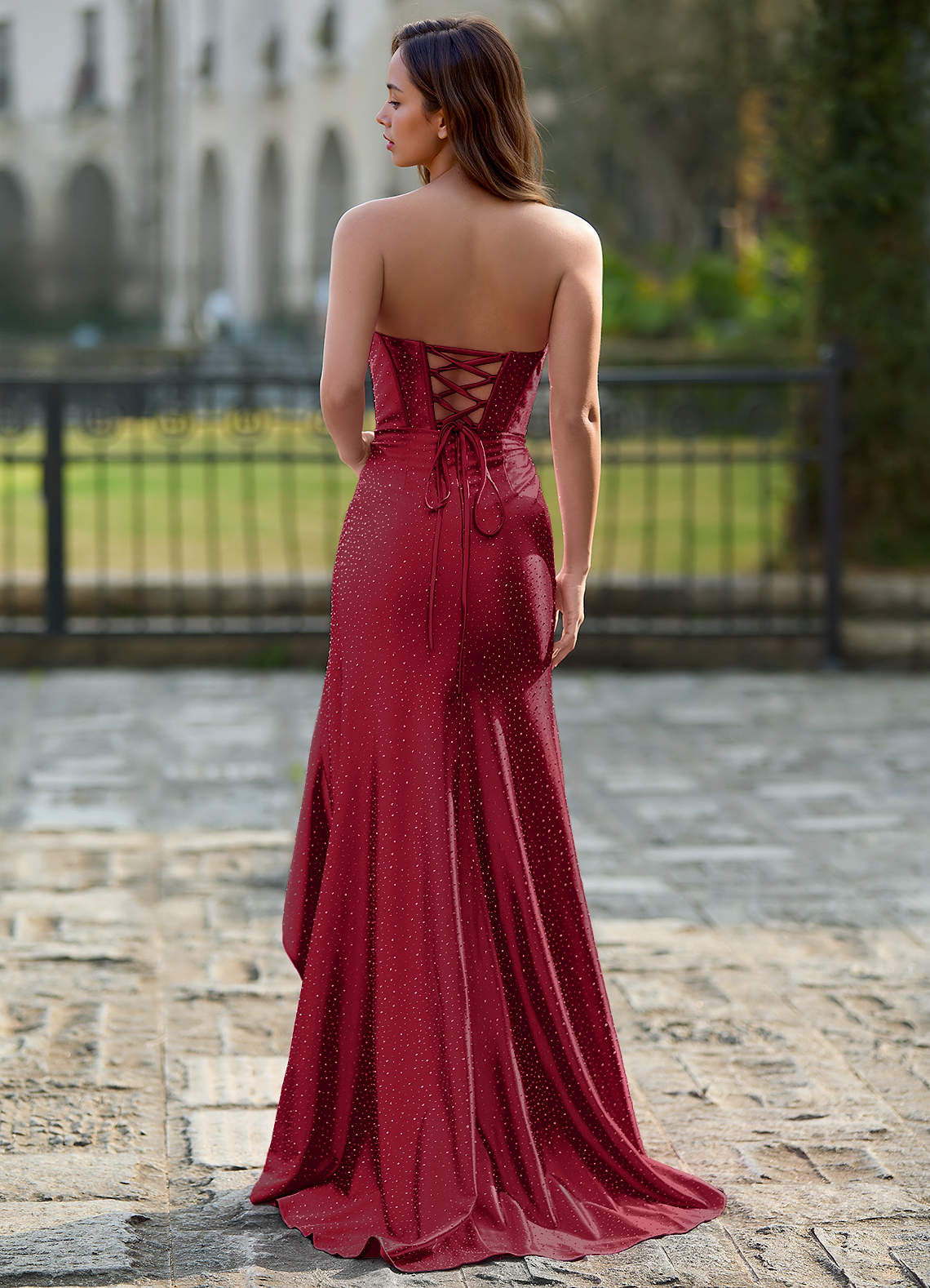 Cerys Burgundy Corsat Prom Dress