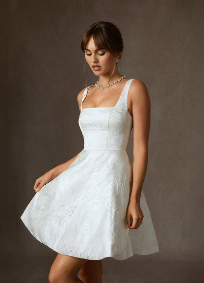 Diamond White A-Line with Pockets Floral Jacquard Dress