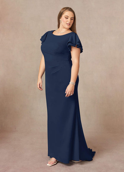 Dark Navy Mermaid Scoop Ruched Stretch Crepe Dress