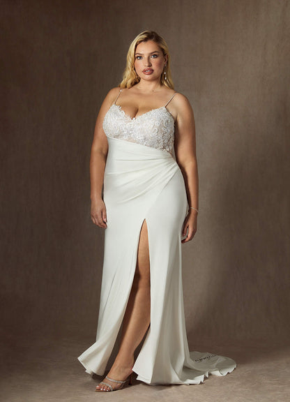 Diamond White Mermaid V-Neck Sequins Stretch Satin Dress