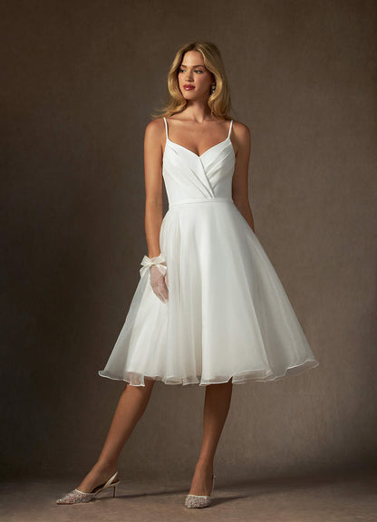 Diamond White A-Line V-Neck Pleated Stretch Crepe Dress