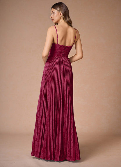 Akiko Merlot Pleated Maxi Dress