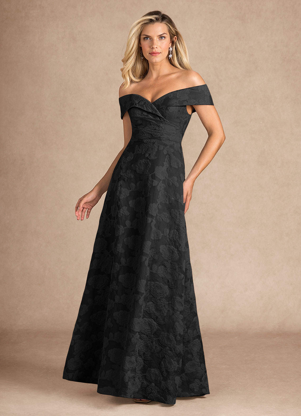Black Jacquard A-Line Pleated Floral Burnout Dress