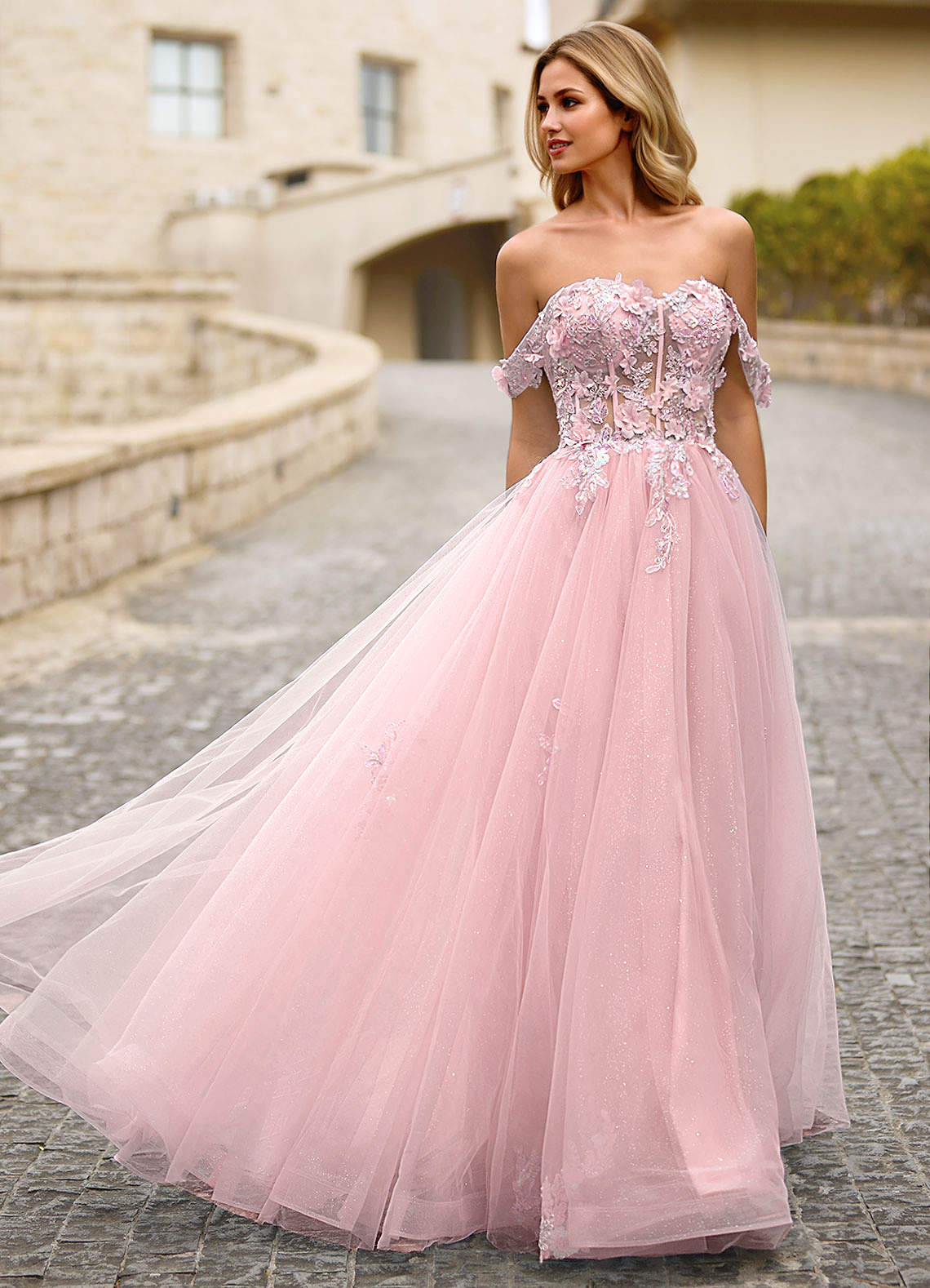 Eleanor Pink 3D Floral Lace Prom Dress  Dress