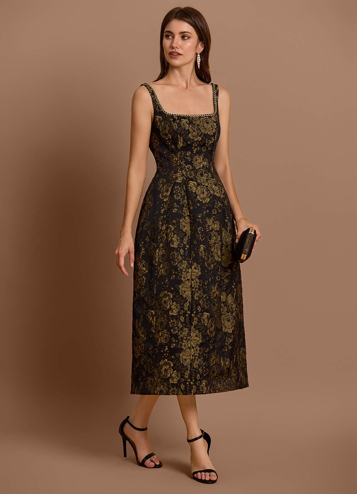 Zara Gold Black Midi Dress