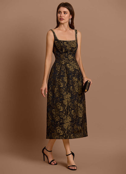 Zara Gold Black Midi Dress