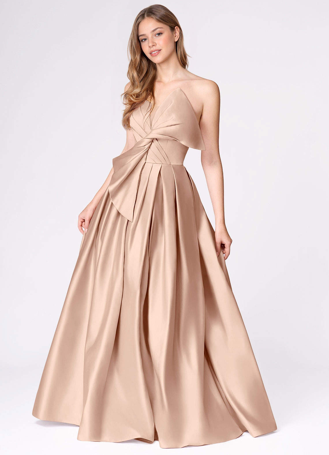 Miebow Blush Pink Strapless Illusion V-Neck Gown  Dress
