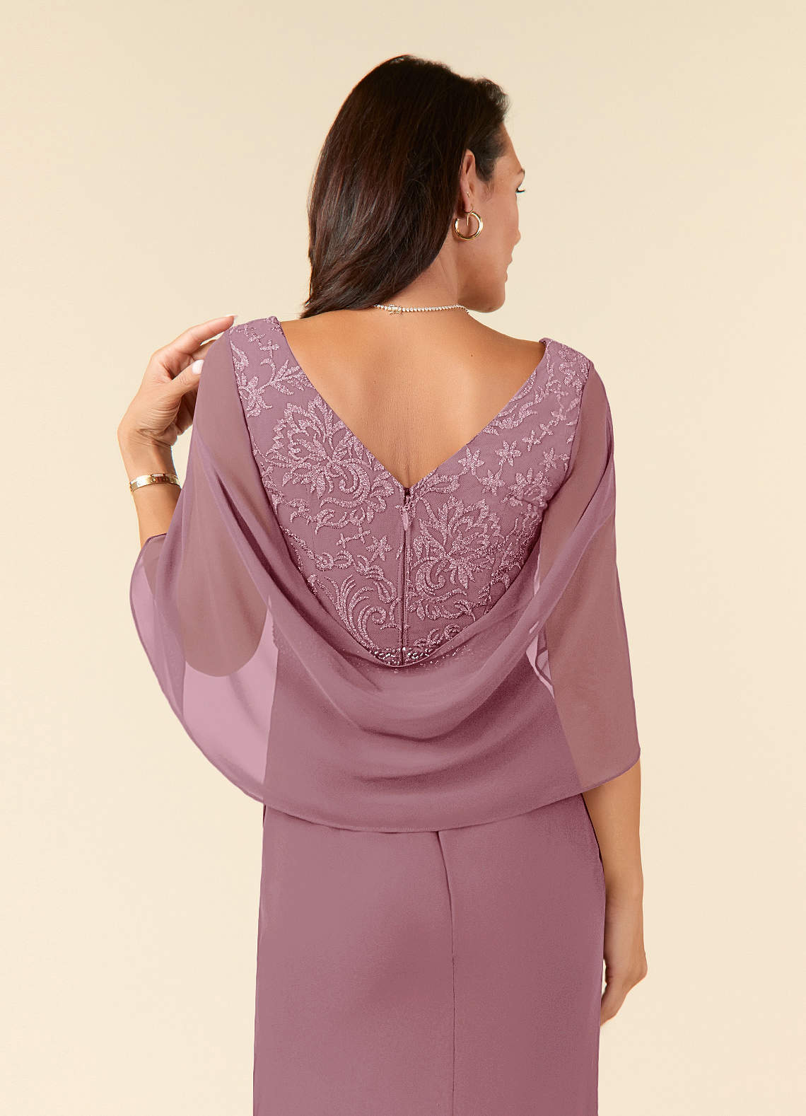 Vintage Mauve Mermaid Lace Chiffon Dress