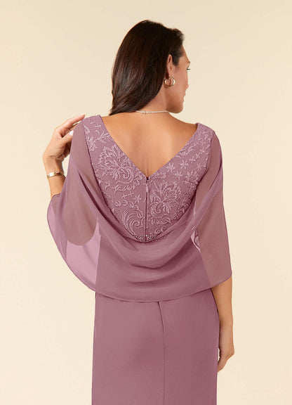 Vintage Mauve Mermaid Lace Chiffon Dress