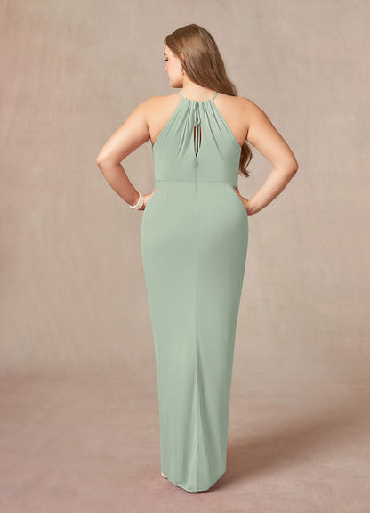 Dusty Sage Sheath Pleated Mesh Dress