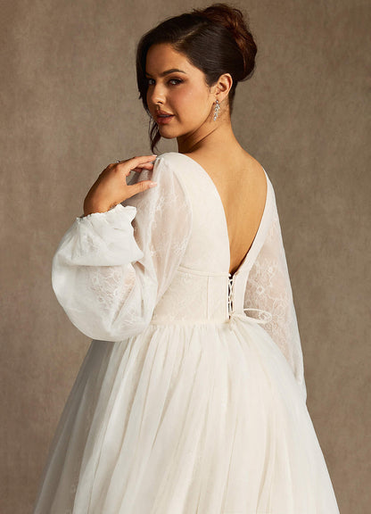 Diamond White Champagne Ball-Gown Lace Tulle Dress
