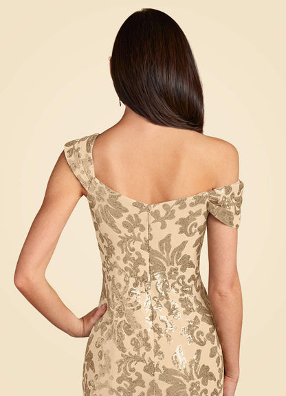 Champagne A-Line Sequins Lace Dress