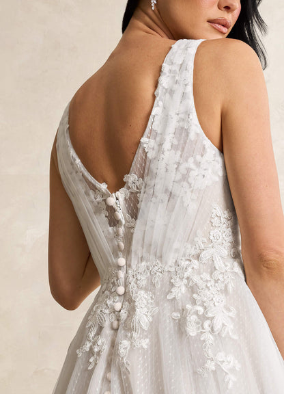 Diamond White A-Line Lace Tulle Dress