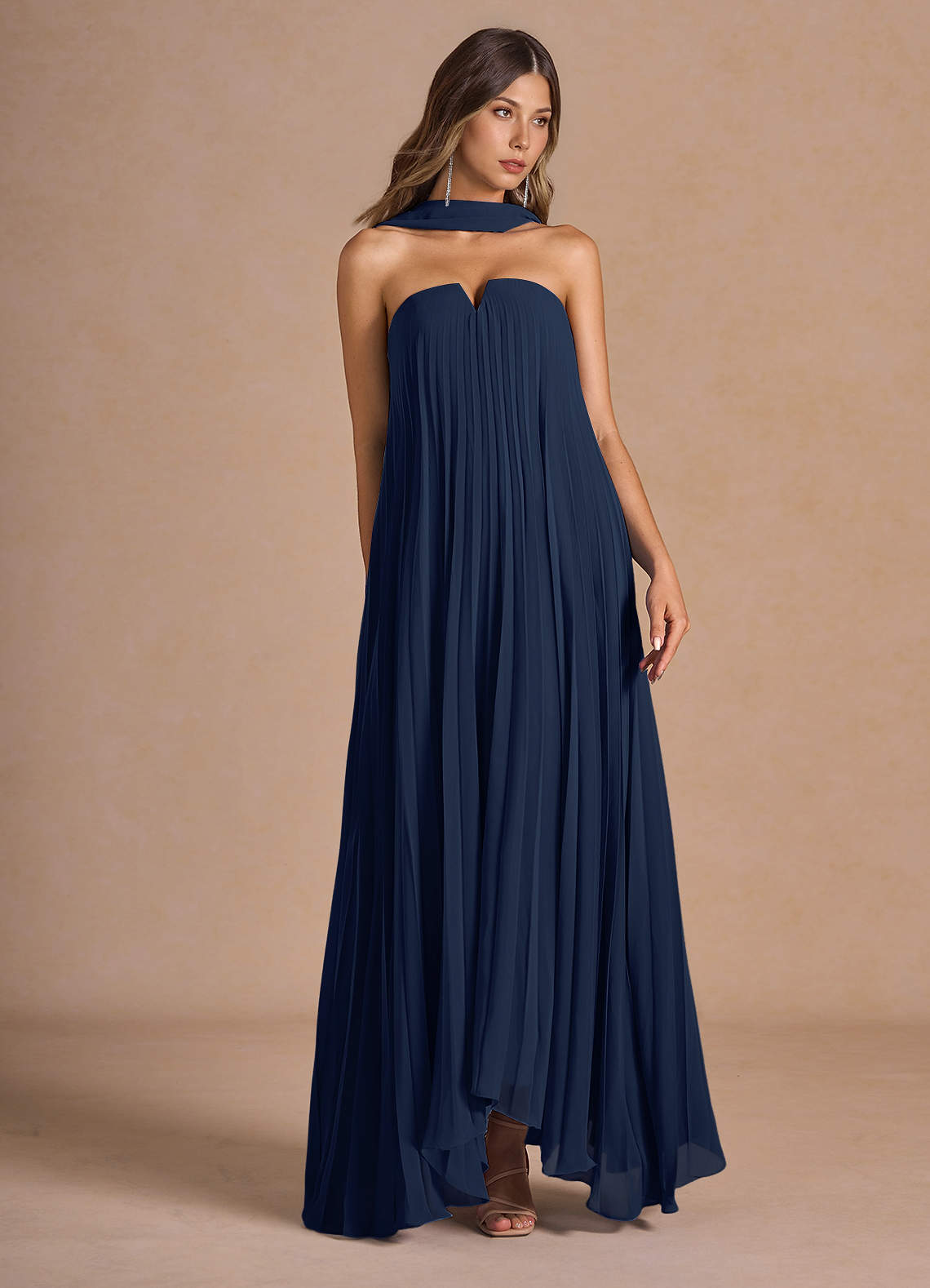 Nahla Navy Allover Pleated Maxi Dress  Dress