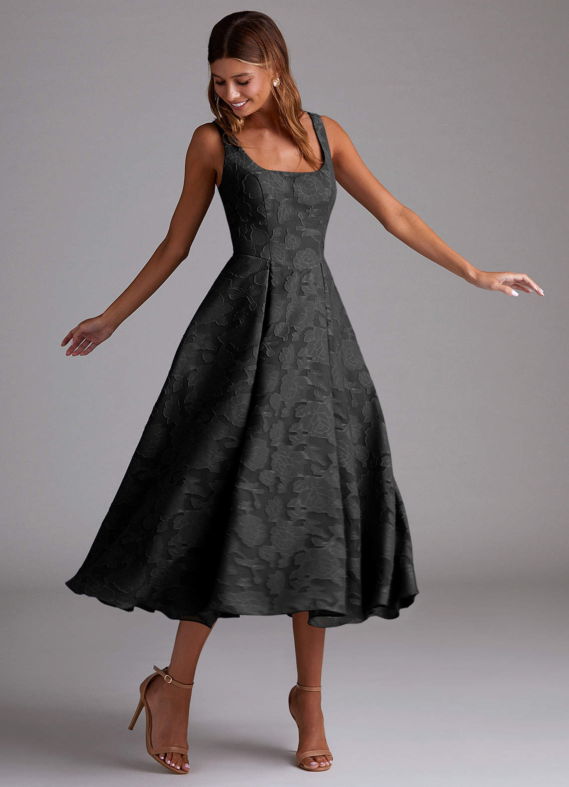 Amalie Black A-Line Midi Dress