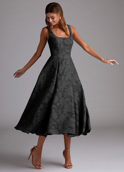 Amalie Black A-Line Midi Dress