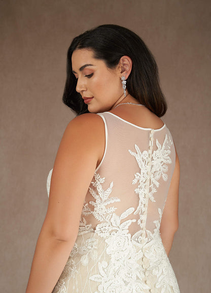 Diamond White Champagne Mermaid Sequins Tulle Dress