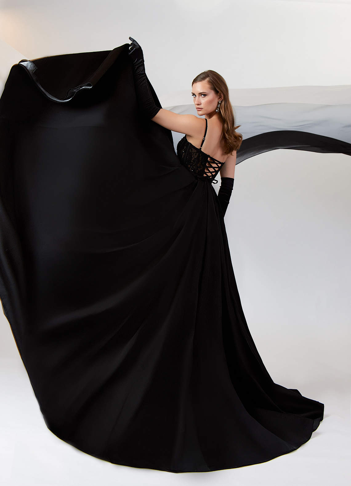 Black Nude A-Line Sequins Stretch Satin Dress