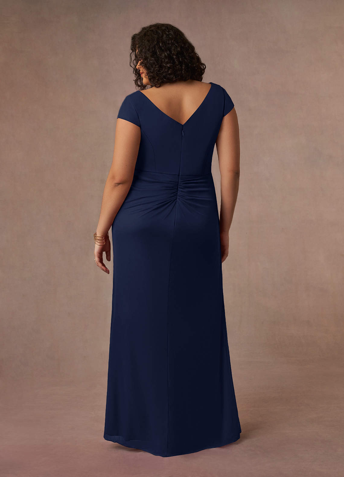 Dark Navy Mermaid V-Neck Pleated Mesh Dress