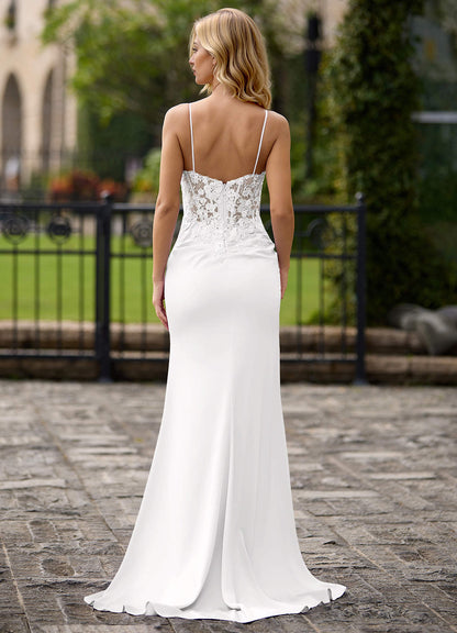 Pizzo White Beaded Jersey Column Gown  Dress