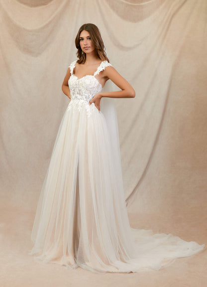 Diamond White Champagne A-Line Lace Tulle Dress