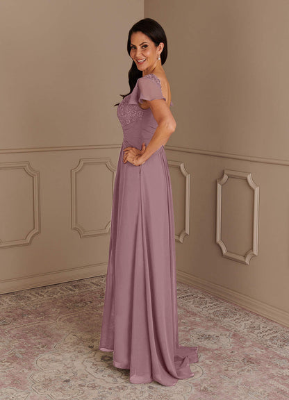 Dusty Rose A-Line Lace Chiffon Dress