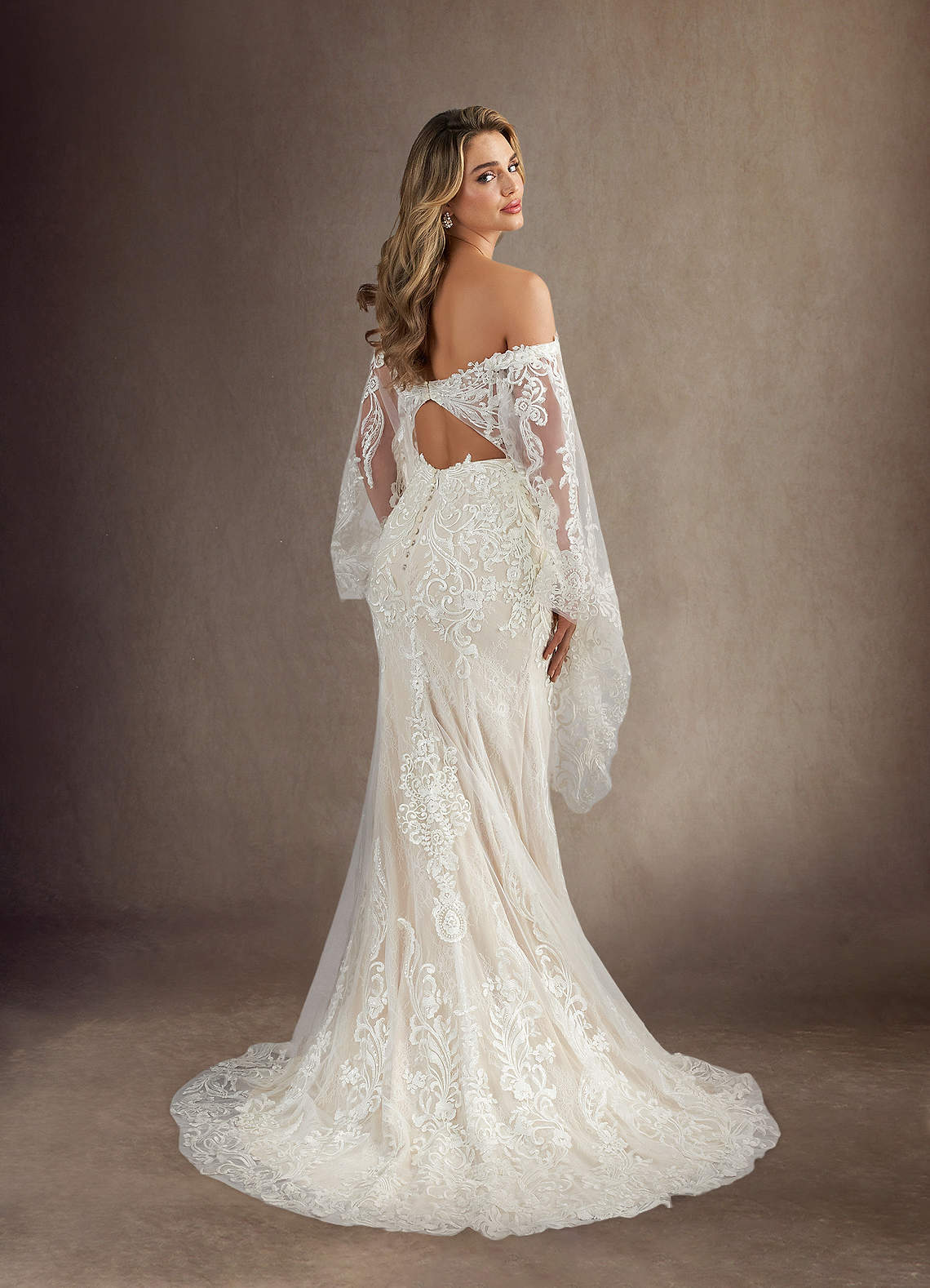 Diamond White Champagne Mermaid V-Neck Sequins Lace Dress