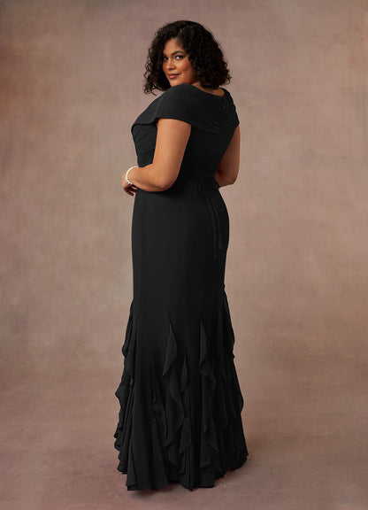 Black Mermaid Ruched Chiffon Dress