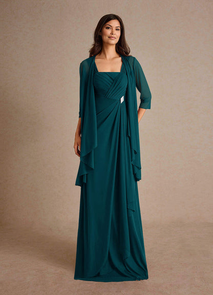 Pine A-Line Pleated Mesh Dress