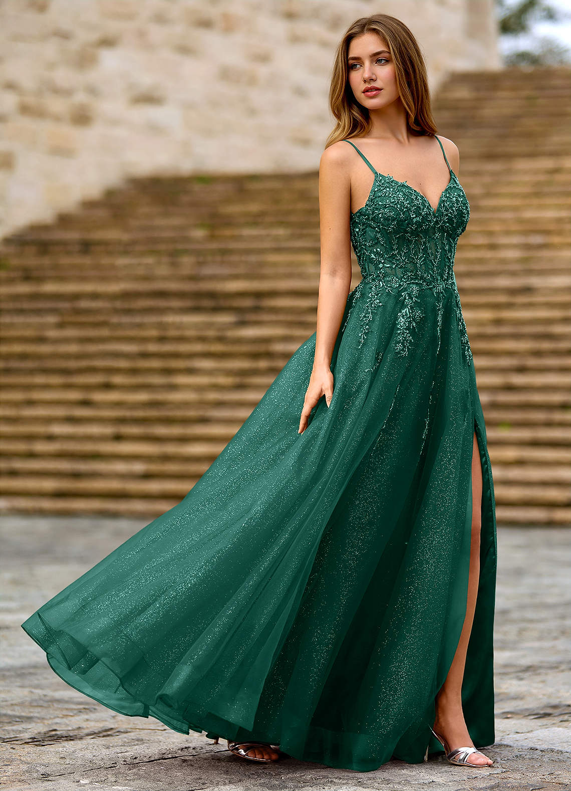 Milliener Dark Green Tulle Flowers Prom Dress