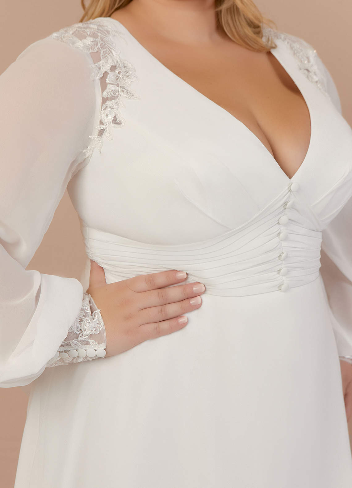 Diamond White A-Line V-Neck Lace Chiffon Dress