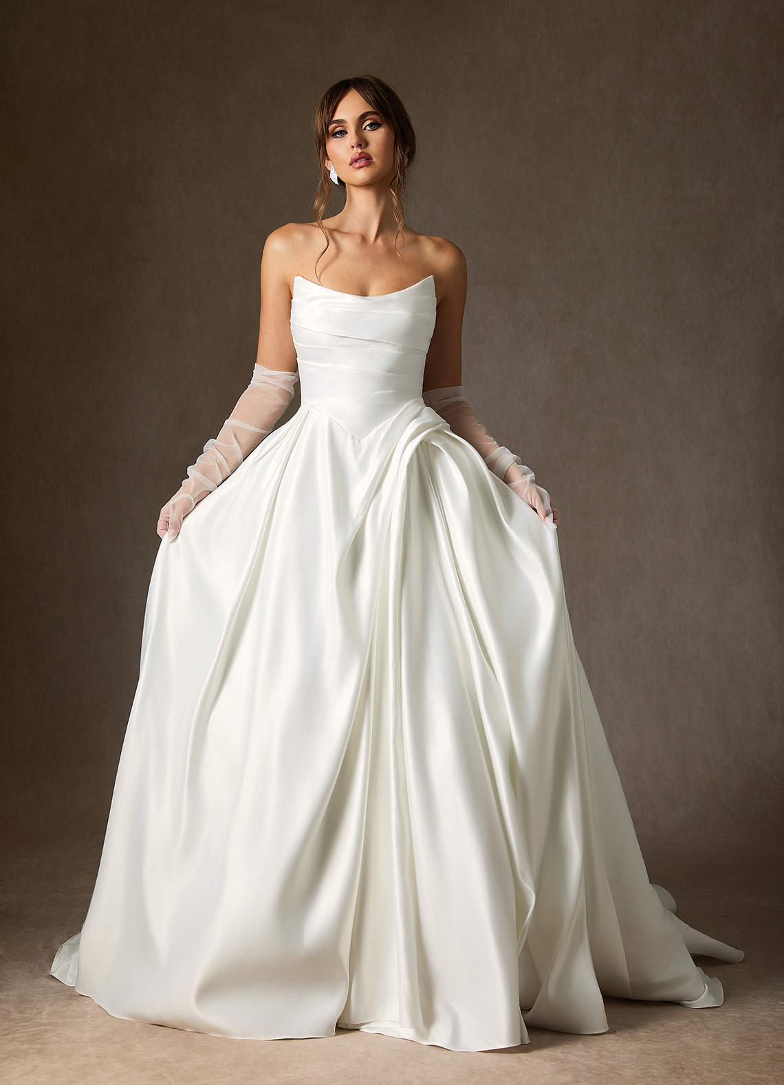 Diamond White Ball-Gown Strapless Satin Dress