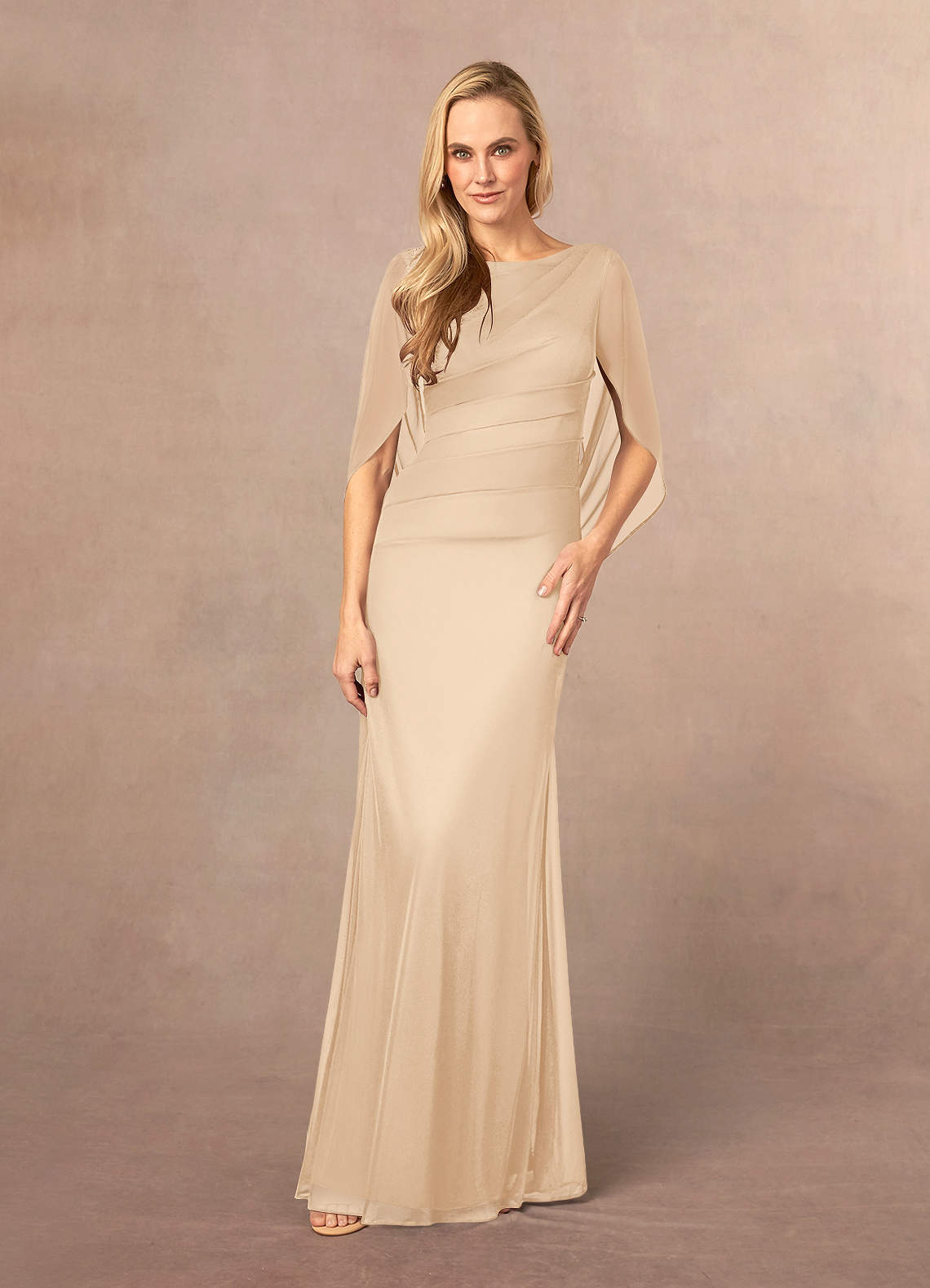 Champagne Mermaid Scoop Pleated Mesh Dress