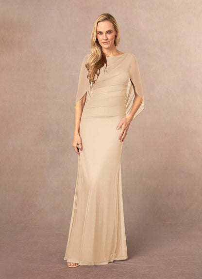 Champagne Mermaid Scoop Pleated Mesh Dress