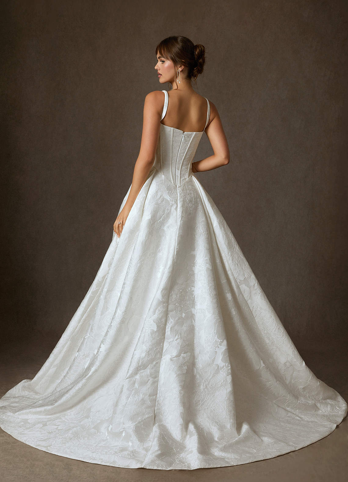 Diamond White Ball-Gown with Pockets Floral Jacquard Dress